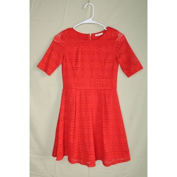 Copper Key Girls Dress Pleated Red Crocheted Short Sleeve Nylon Large - Picture 1 of 8